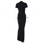 V-Neck Bodycon Long Dress Elegant Solid Color Maxi Dress
