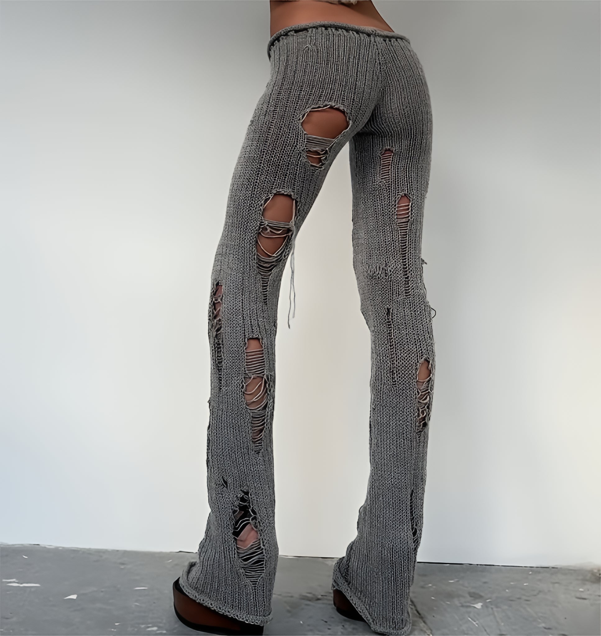 Ripped Knit Flare Pants Streetwear Fall Winter
