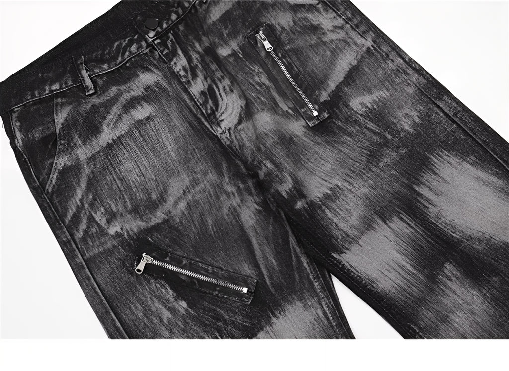 Washed Distressed Baggy Flare Jeans Grunge Denim