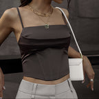 Basic Satin Cami Tank Top Sleeveless Silky Slim Fit Top