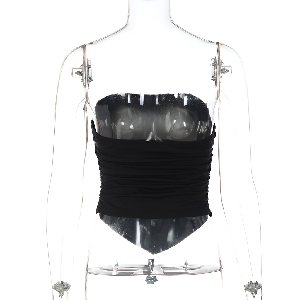 Strapless Bandeau Tube Top Shell Button Slim Fit Crop Top