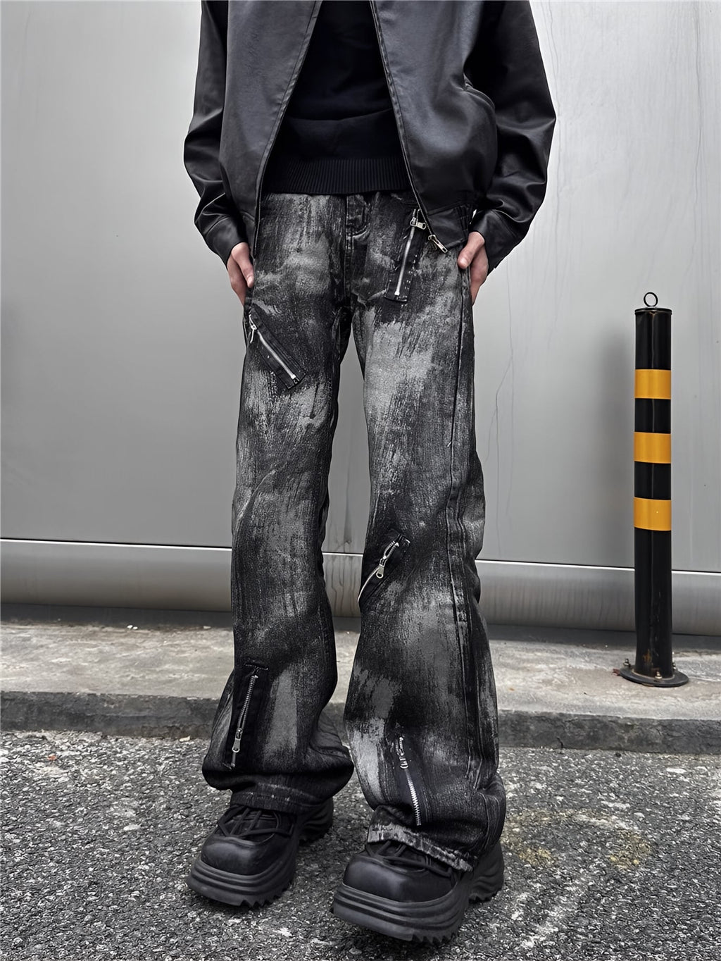 Washed Distressed Baggy Flare Jeans Grunge Denim