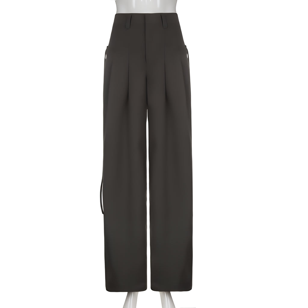 Solid Drawstring Cargo Pants Y2K Loose Streetwear Joggers Wide Leg Sweatpants