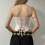 Lace Mesh Sequin Corset Top Back Tie Strap Cami Evening Wear