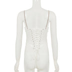 Lace Mesh Sequin Corset Top Back Tie Strap Cami Evening Wear