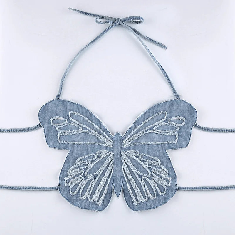 Denim Tube Top Strapless High Waist Tie Front Tank Top