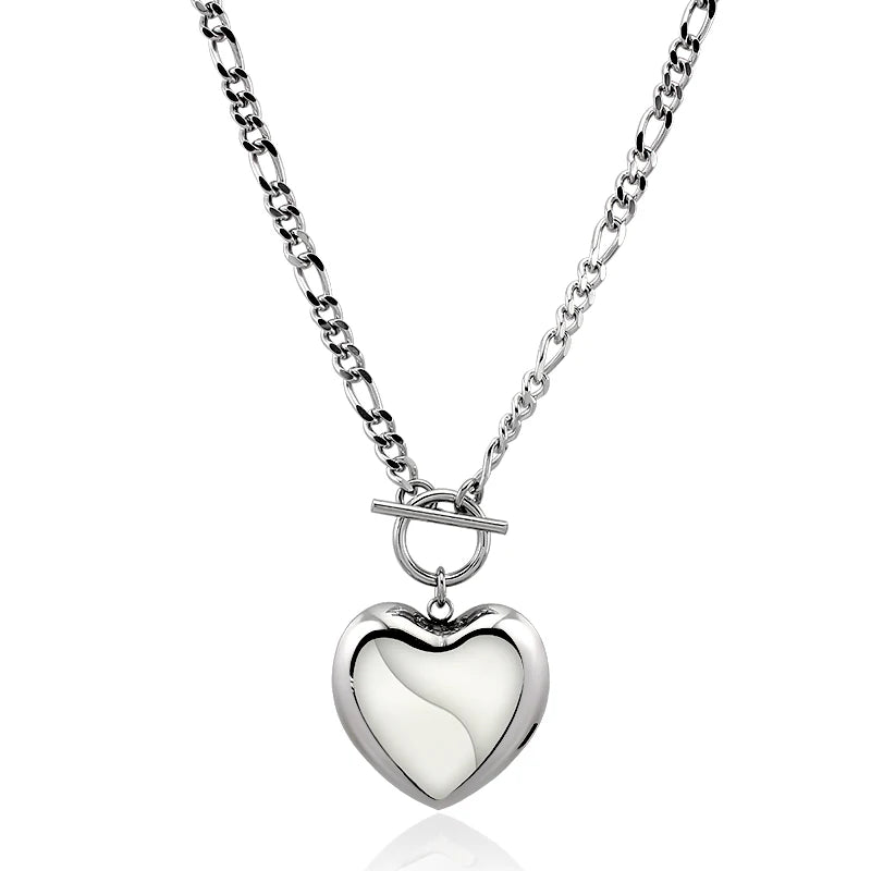 Stainless Steel Big Heart Pendant Long Necklace