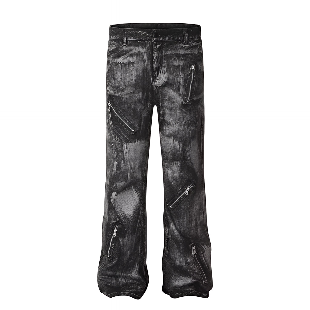 Washed Distressed Baggy Flare Jeans Grunge Denim
