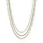 18k Gold Plated Paperclip Box Chain Triple Layer Necklace