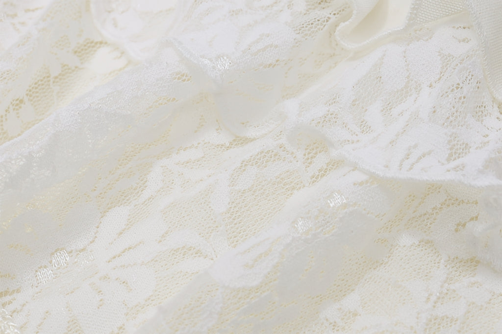 White A Line Ruffle Skirt High Waist Elastic Patchwork Lolita Mini Skirt