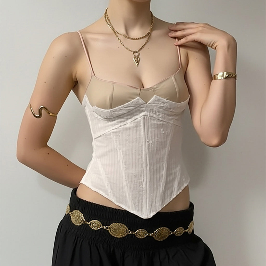 Lace Mesh Sequin Corset Top Back Tie Strap Cami Evening Wear