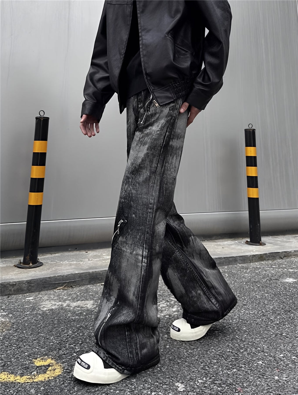 Washed Distressed Baggy Flare Jeans Grunge Denim