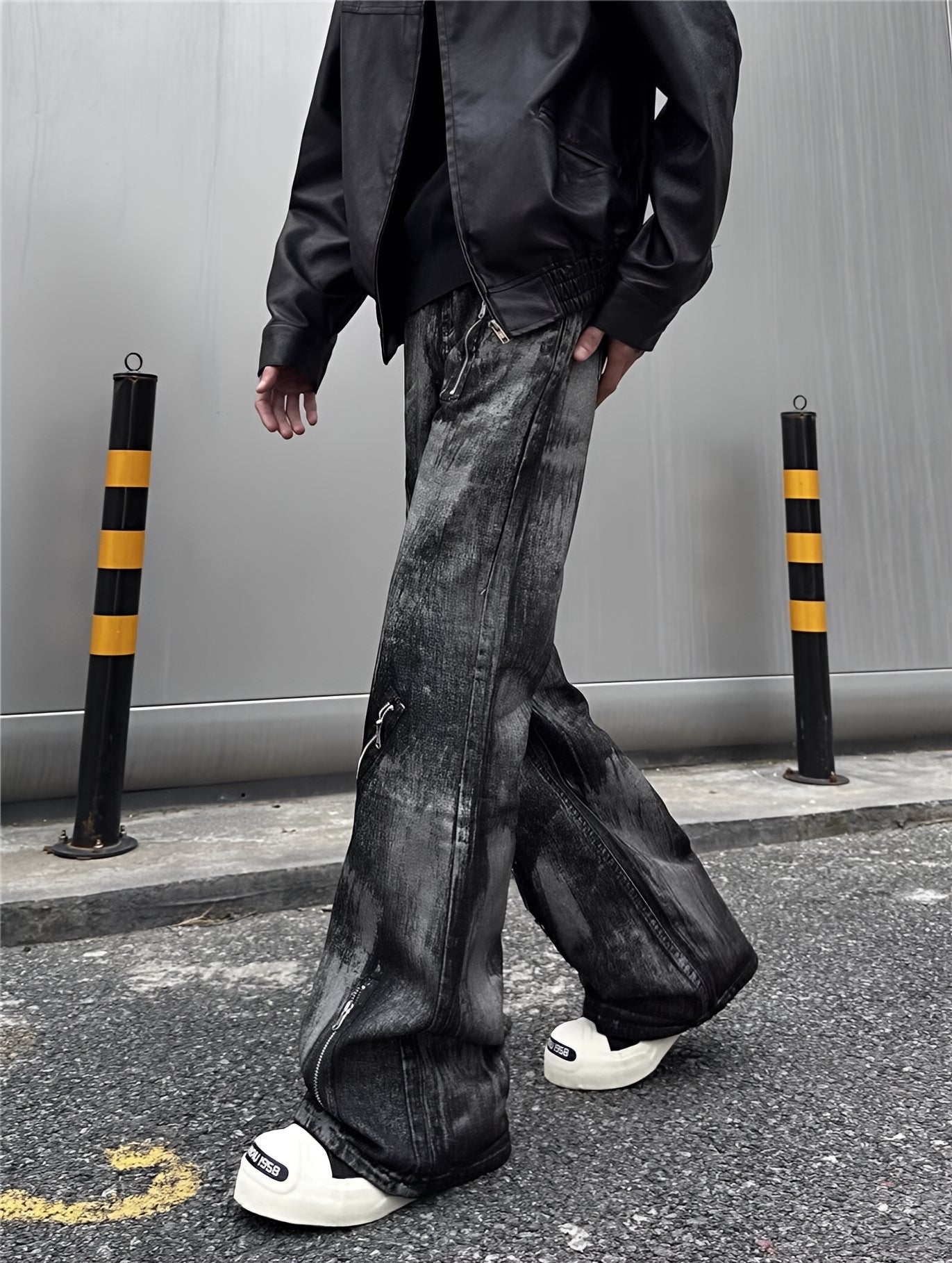 Washed Distressed Baggy Flare Jeans Grunge Denim