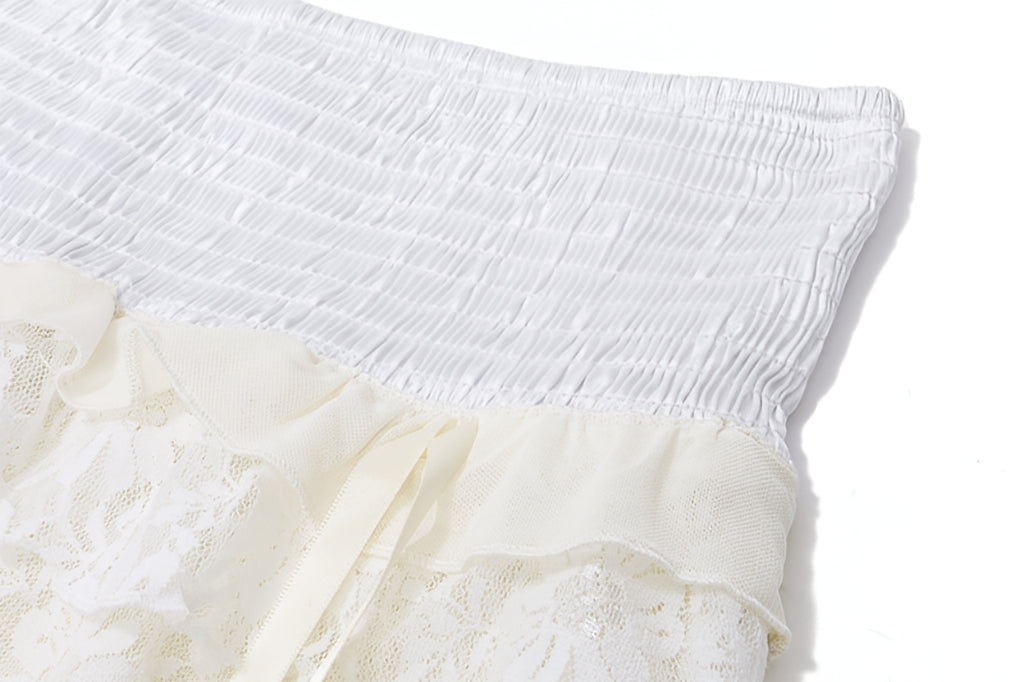 White A Line Ruffle Skirt High Waist Elastic Patchwork Lolita Mini Skirt