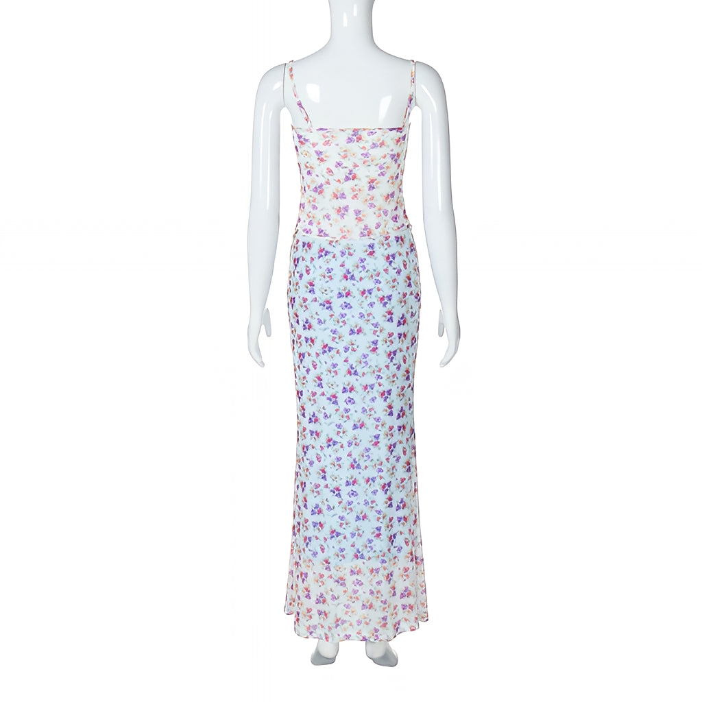90s Vintage Off Shoulder Tank Top Long Skirt Two Piece Se