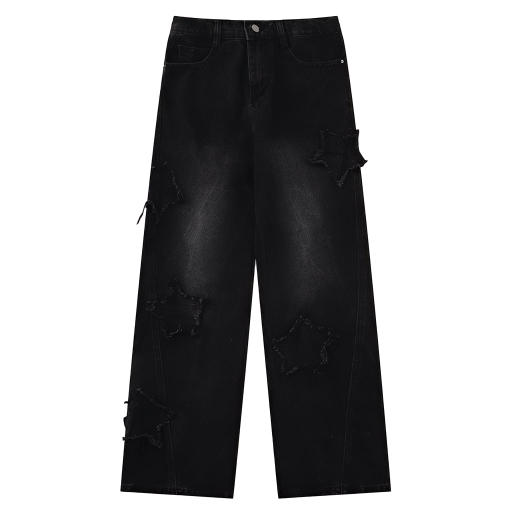 Distressed Star Patch Baggy Jeans