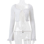 Hollow Out Crop Top Ruffle Biker Shorts Set