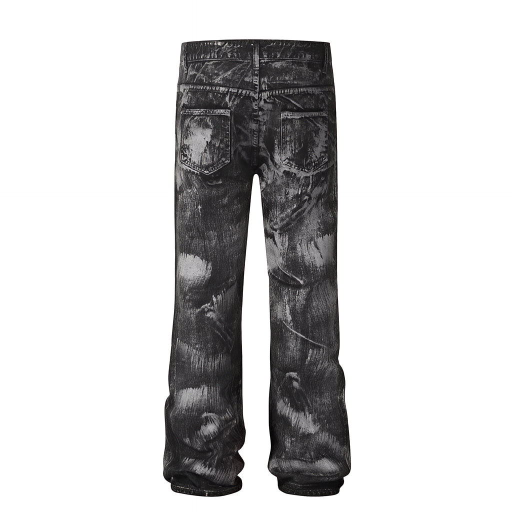 Washed Distressed Baggy Flare Jeans Grunge Denim