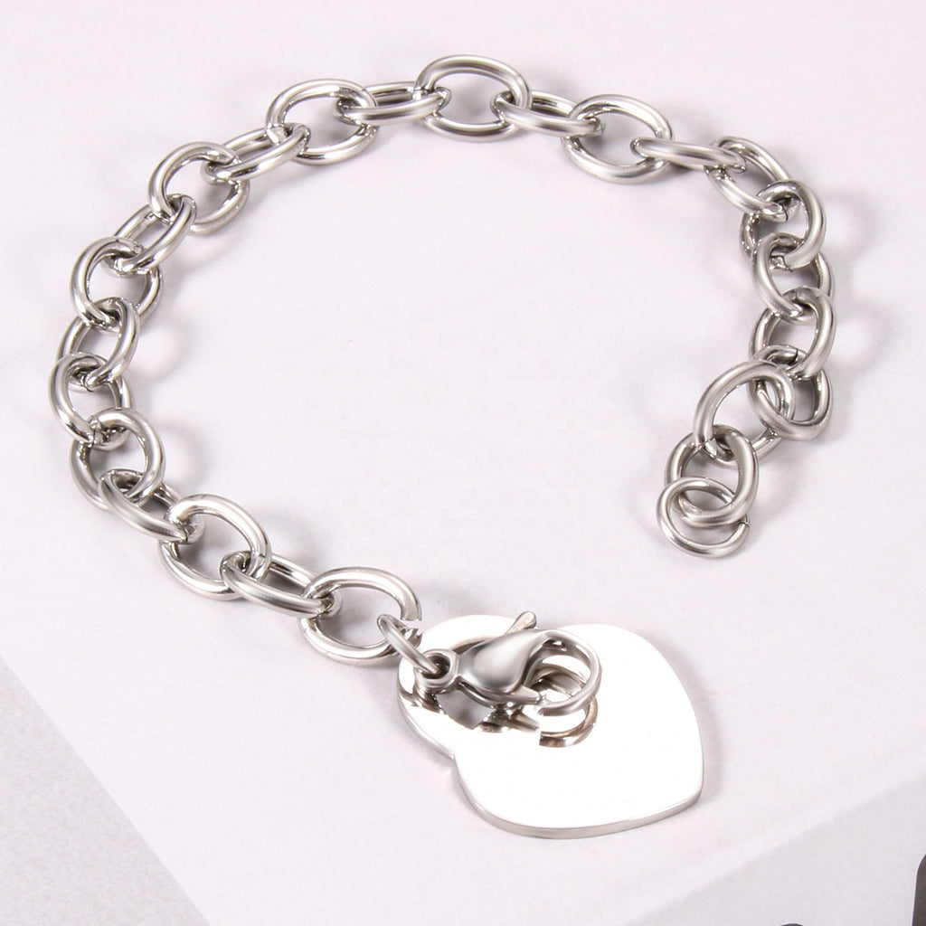 Stainless Steel Heart Charm Bracelet 18k Gold Plated