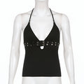 Off Shoulder Halter Top Button V Neck Knit Summer Streetwear