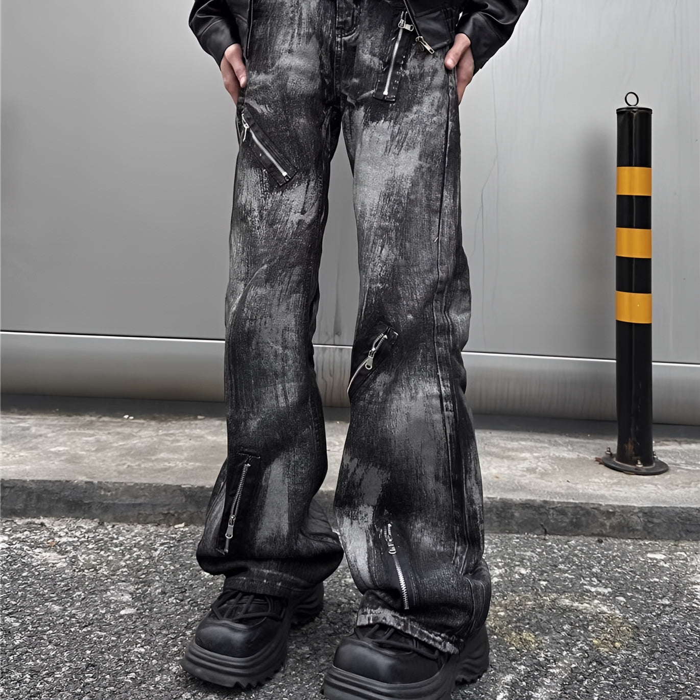 Washed Distressed Baggy Flare Jeans Grunge Denim