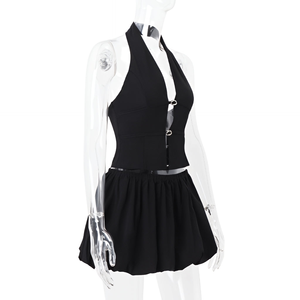 Hollow Out Strap Vest Mini Skirt Set Sexy Two Piece Bodycon Outfit