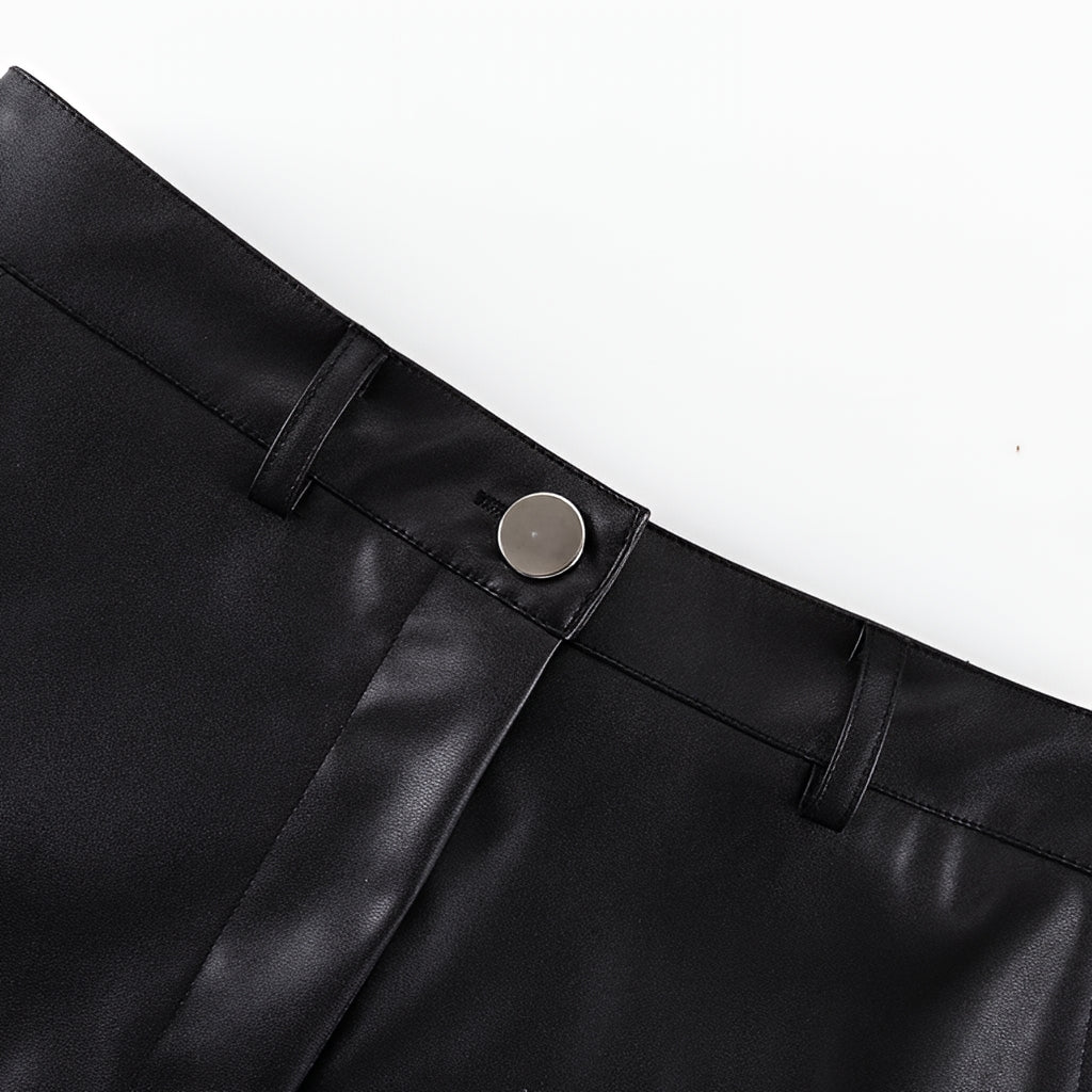 PU Leather Lace Up High Waist Mini Skirt Side Slit
