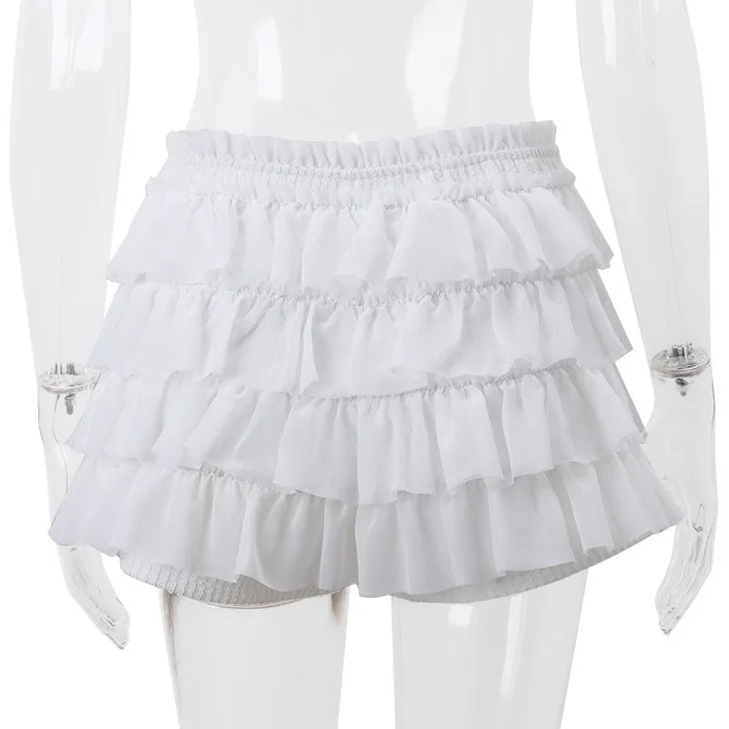 Hollow Out Crop Top Ruffle Biker Shorts Set