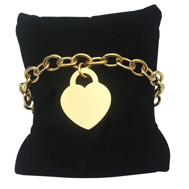 Stainless Steel Heart Charm Bracelet 18k Gold Plated