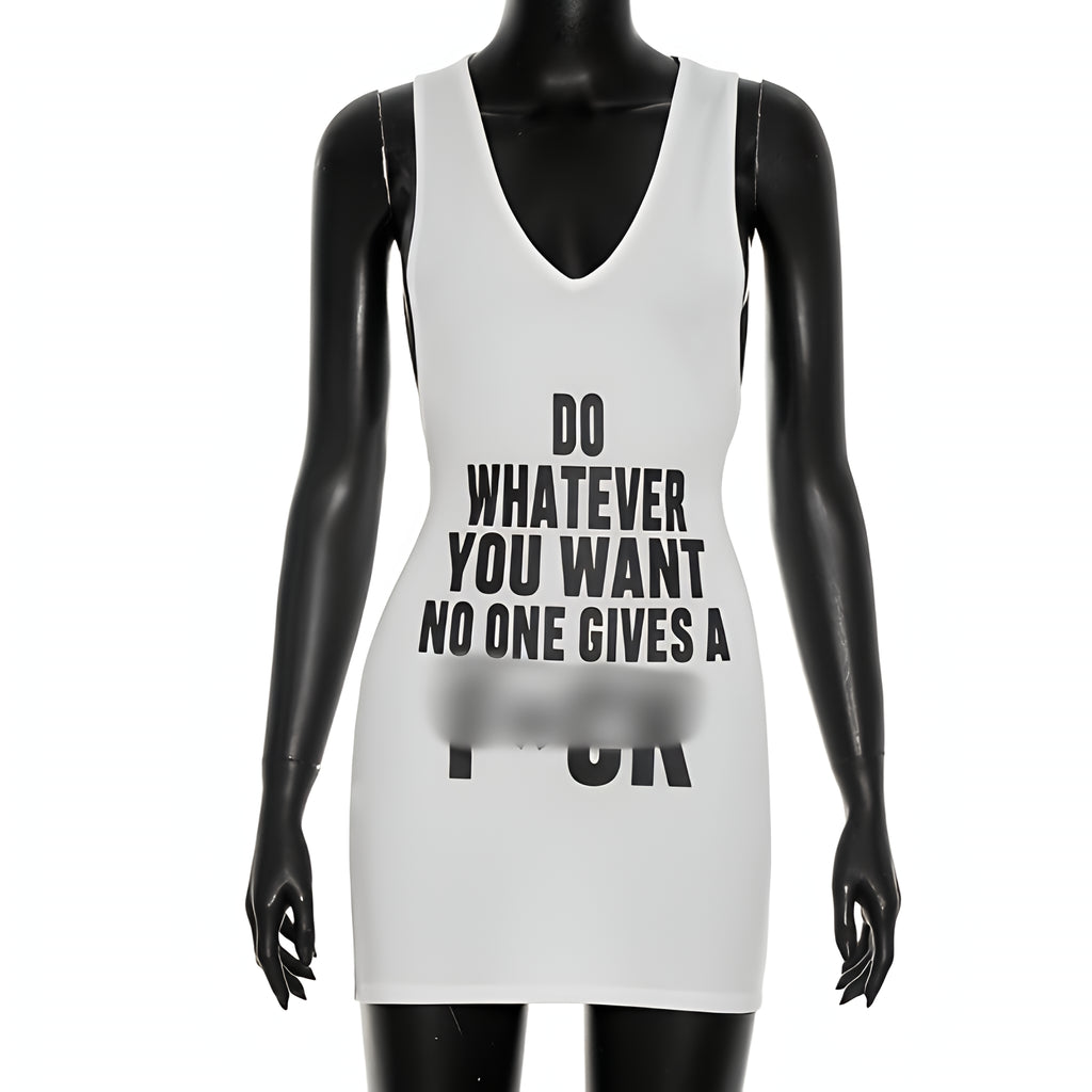 Solid Letter Print Bodycon T Shirt Dress Sleeveless Mini Dress