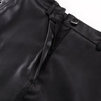 PU Leather Lace Up High Waist Mini Skirt Side Slit