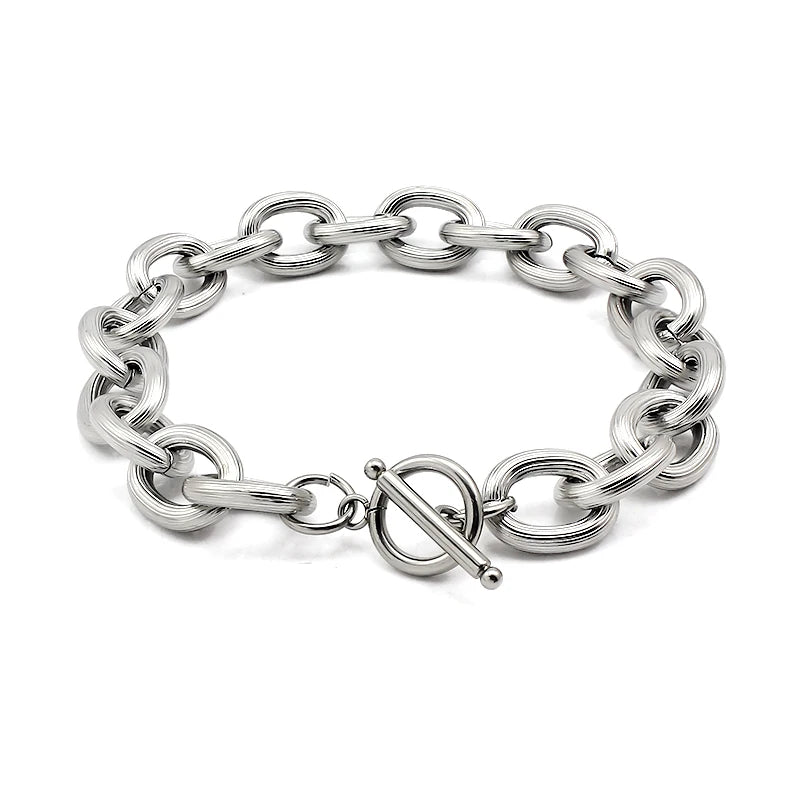 Stainless Steel Thick Link Chain Bracelet Gold