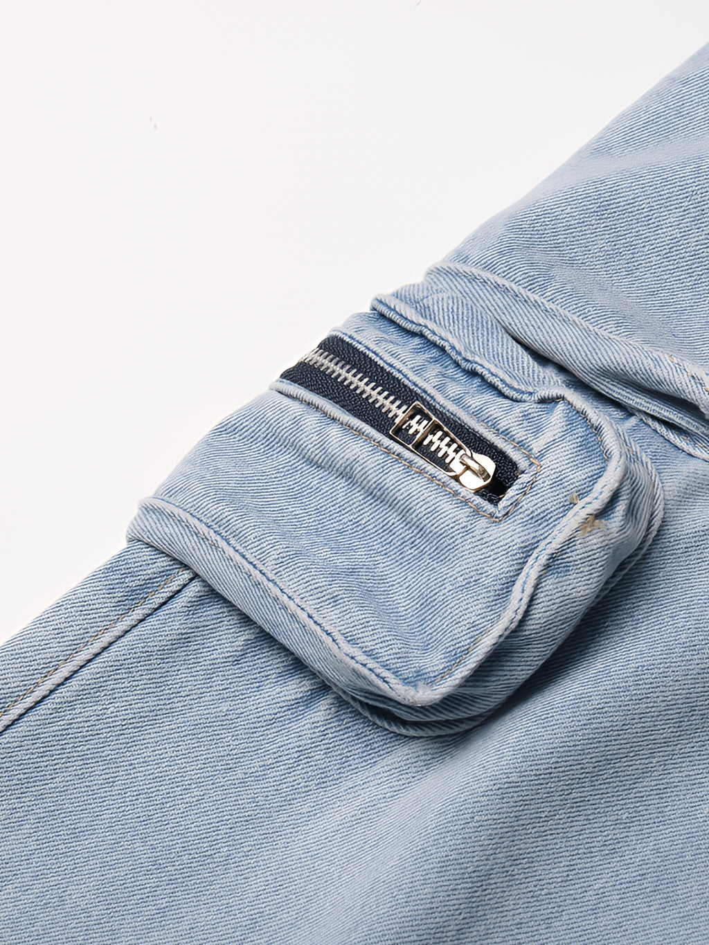 Washed Blue Denim Baggy Cargo Straight Jeans