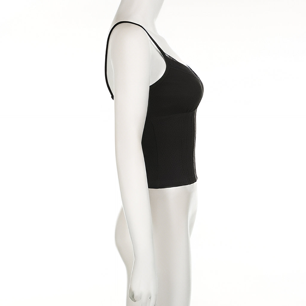 Patchwork Lace Trim Cami Top V Neck Sleeveless Slim Fit Tank Top