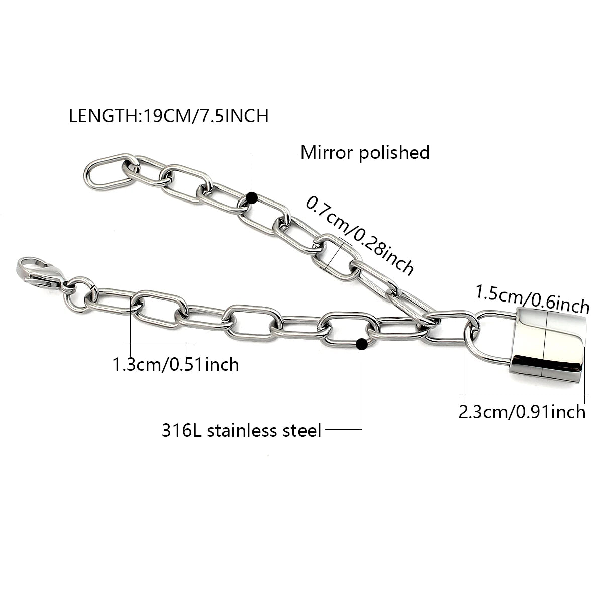 Stainless Steel Link Chain Bracelet Silver Plated Waterproof