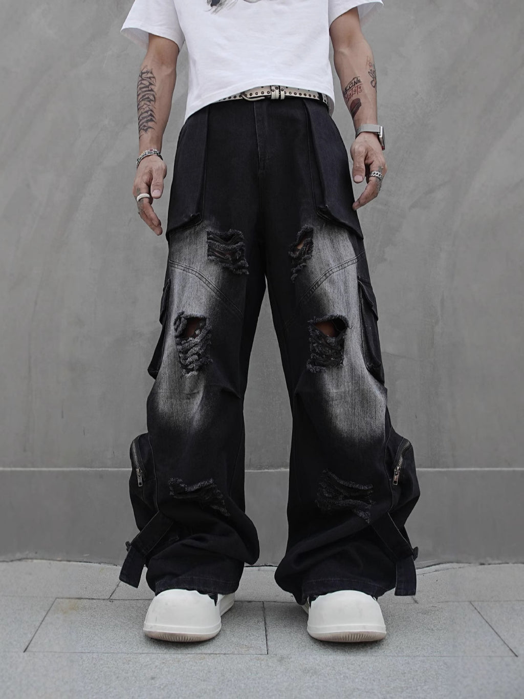 Denim Mid Rise Straight Leg Jeans Multi Pocket