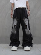 Denim Mid Rise Straight Leg Jeans Multi Pocket