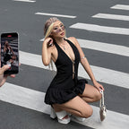 Hollow Out Strap Vest Mini Skirt Set Sexy Two Piece Bodycon Outfit