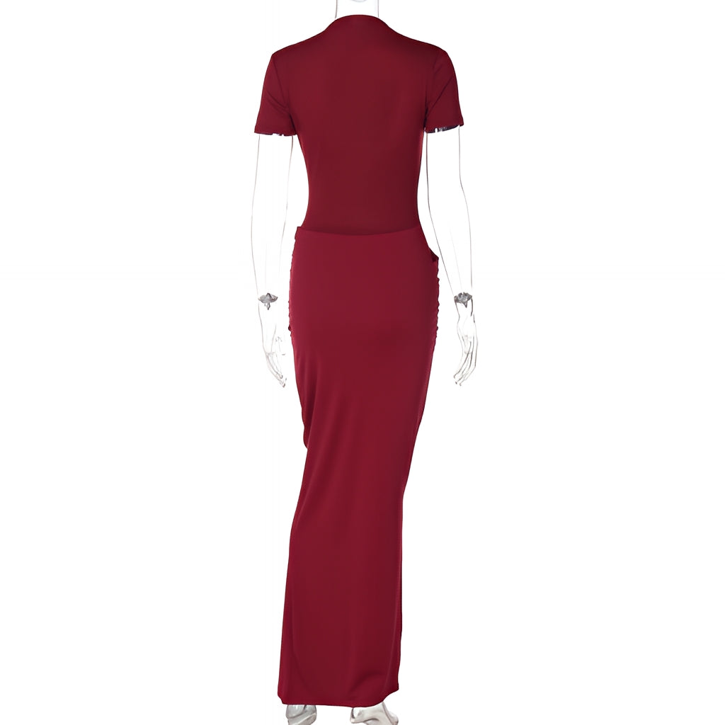 V-Neck Bodycon Long Dress Elegant Solid Color Maxi Dress