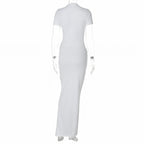 V-Neck Bodycon Long Dress Elegant Solid Color Maxi Dress