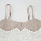 Lace Mesh Sequin Corset Top Back Tie Strap Cami Evening Wear