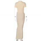 V-Neck Bodycon Long Dress Elegant Solid Color Maxi Dress