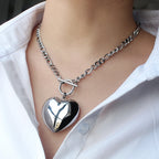 Stainless Steel Big Heart Pendant Long Necklace