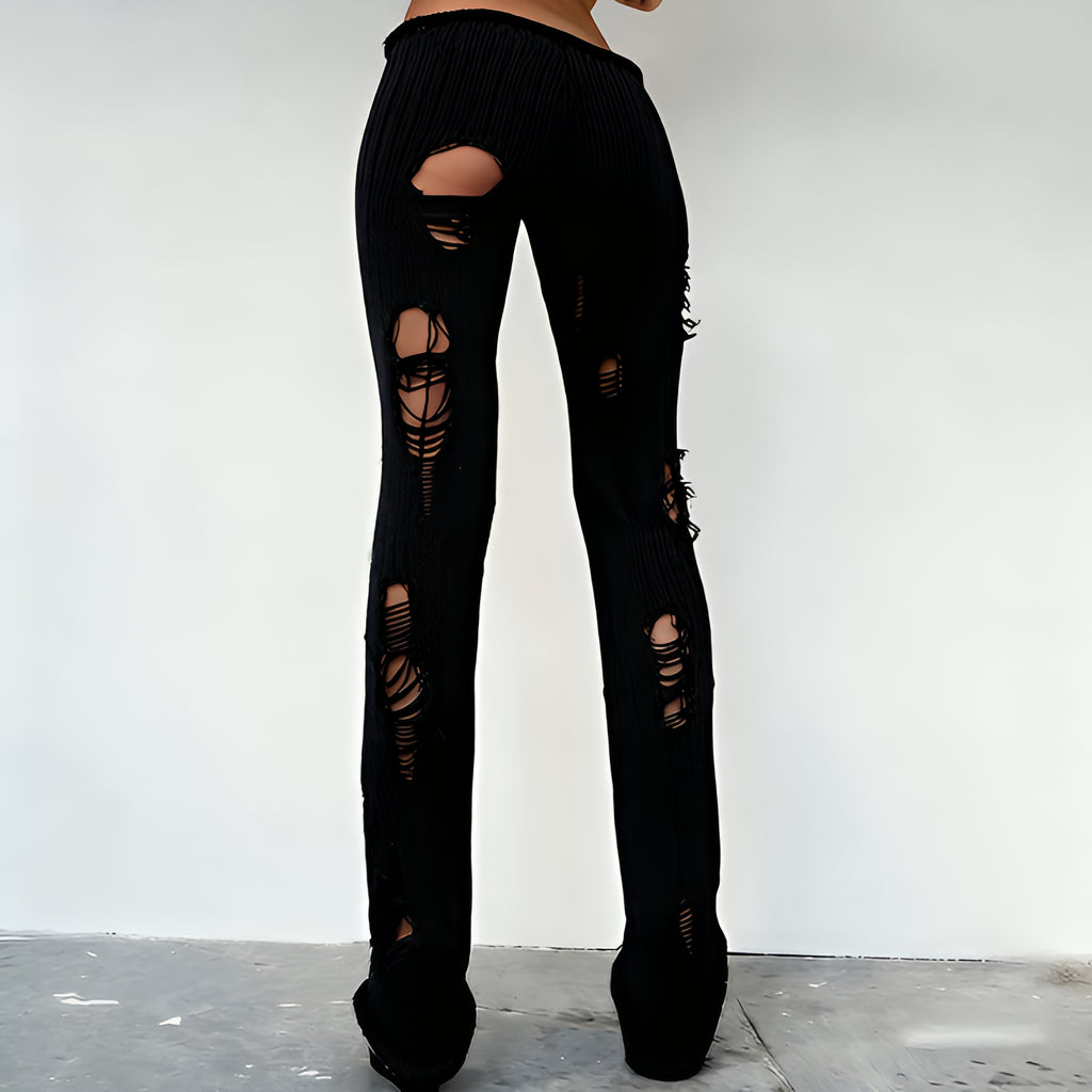 Ripped Knit Flare Pants Streetwear Fall Winter