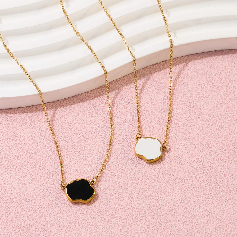 Joolim Jewelry 18K Gold Plated White Black Enamel Cloud Pendant Sweater Necklace Stainless Steel Jewelry Wholesale