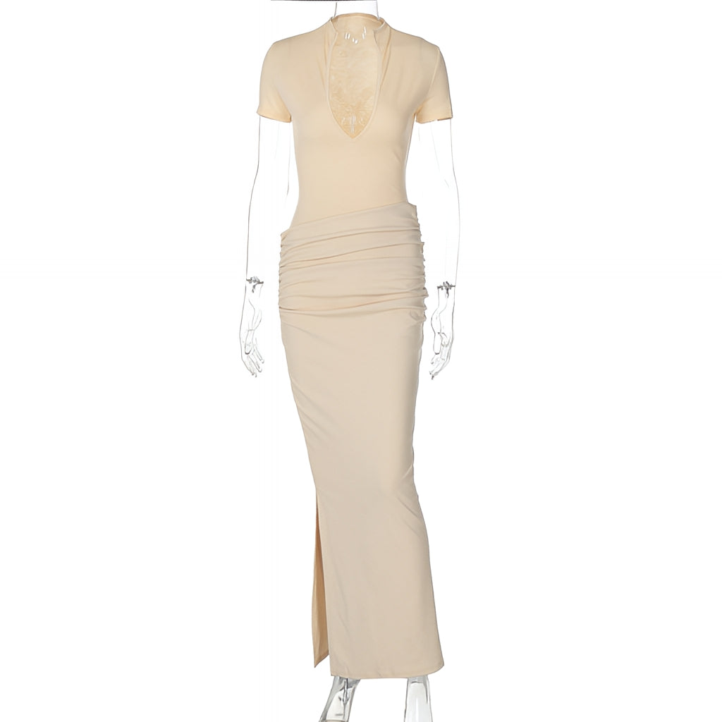 V-Neck Bodycon Long Dress Elegant Solid Color Maxi Dress
