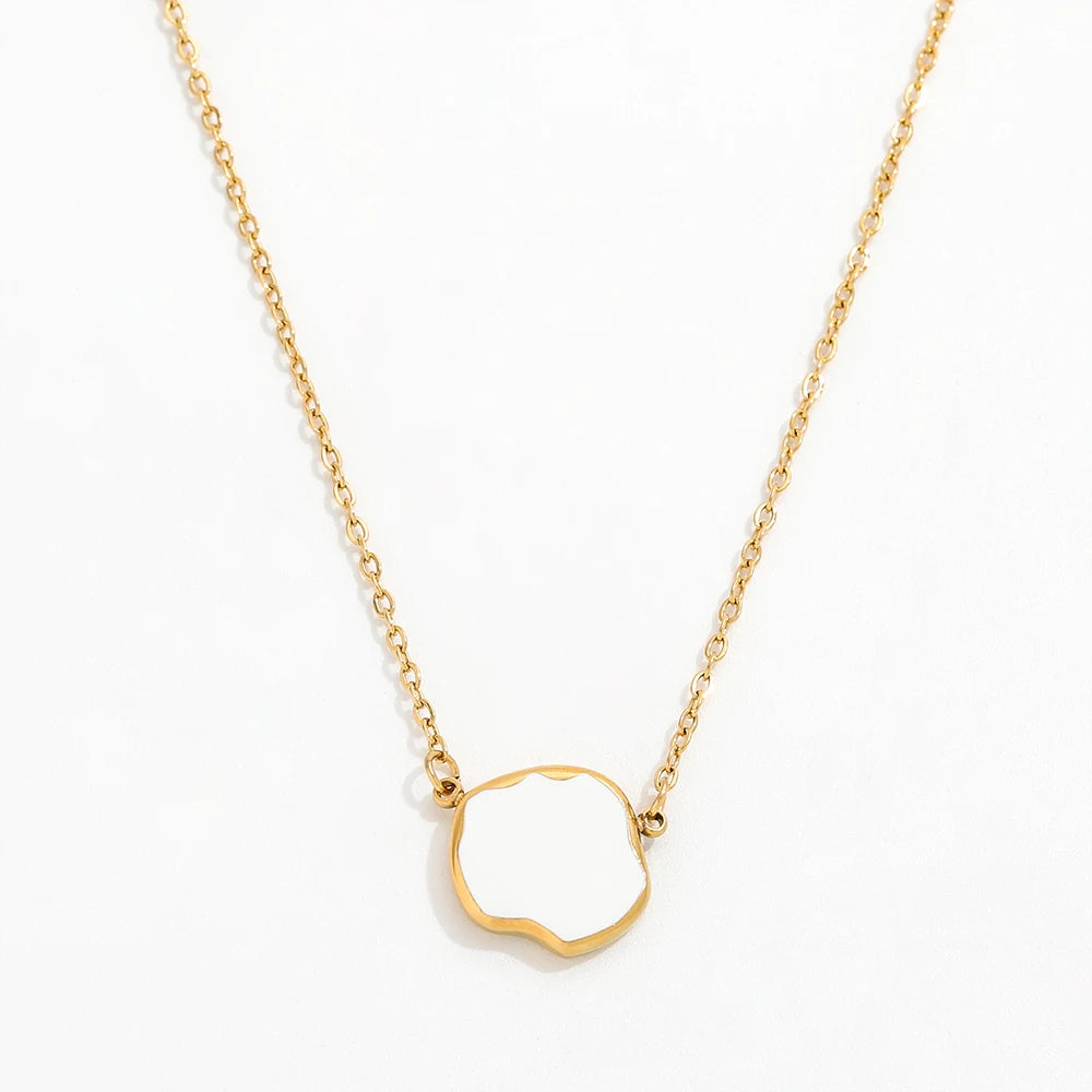 Joolim Jewelry 18K Gold Plated White Black Enamel Cloud Pendant Sweater Necklace Stainless Steel Jewelry Wholesale