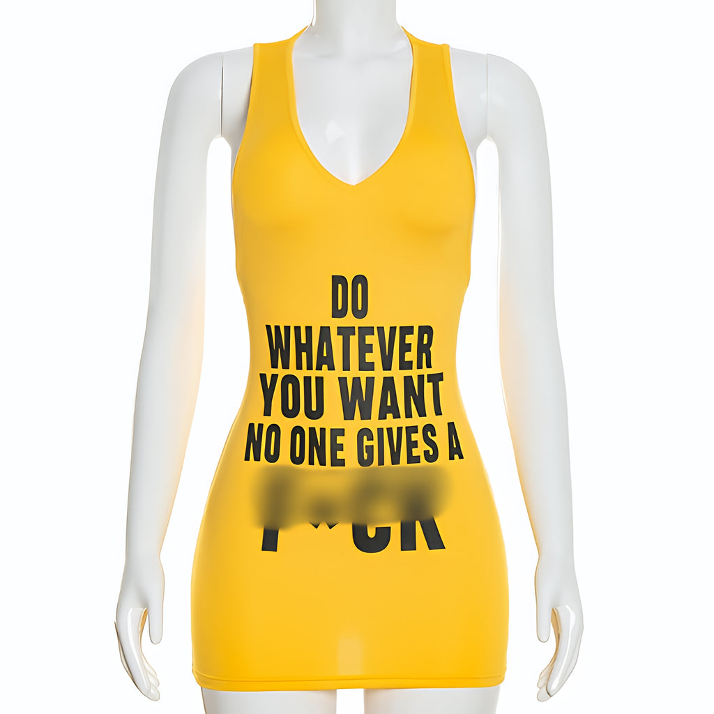 Solid Letter Print Bodycon T Shirt Dress Sleeveless Mini Dress