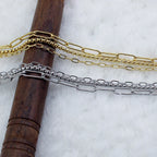 18k Gold Plated Paperclip Box Chain Triple Layer Necklace