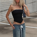 Strapless Bandeau Tube Top Shell Button Slim Fit Crop Top